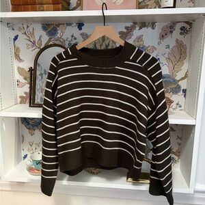 T Tahari Olive Green  and White Striped Sweater